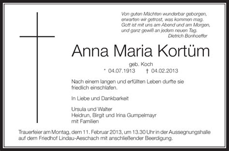 Traueranzeigen von Anna Maria Kortüm schwaebische de Trauerportal