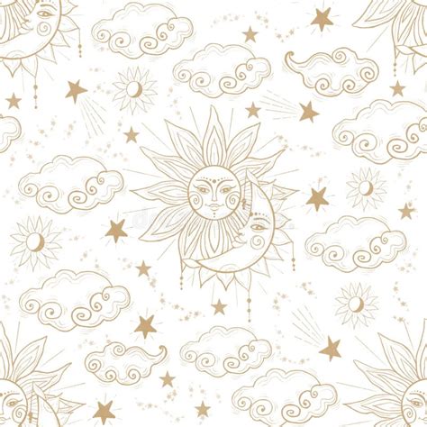 Celestial Seamless Pattern Background With Sun Moon Stars And Clouds