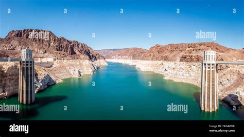 Panoramic View Of Lake Mead Behind Hoover Dam Showing Record Low Water