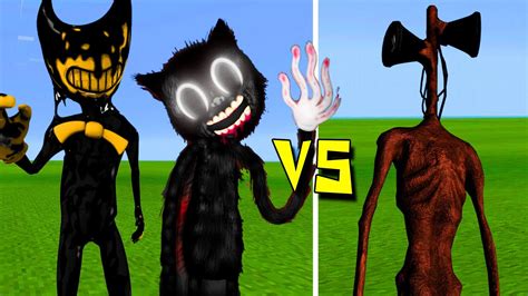 Siren Head Vs Cartoon Cat Vs Bendy Ink Demon In Craftsman Building