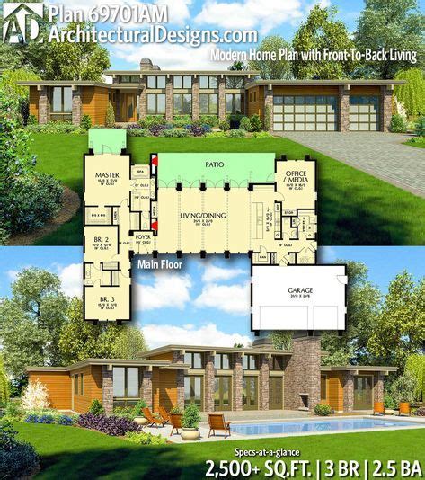 Plan 69701am Modern Home Plan With Front To Back Living Modern House