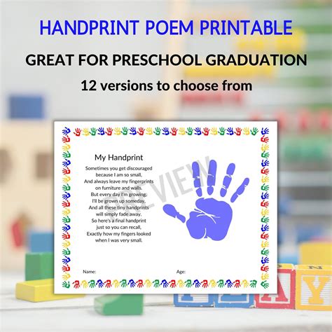 Handprint Poem Printable Preschool Graduation By Diaryofasocalmama On