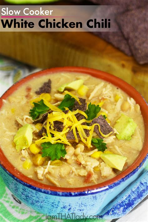 I also usually top my white chicken chili with some diced avocado and chopped fresh cilantro. Amazing & Easy White Chicken Chili Recipe | Slow Cooker Meals