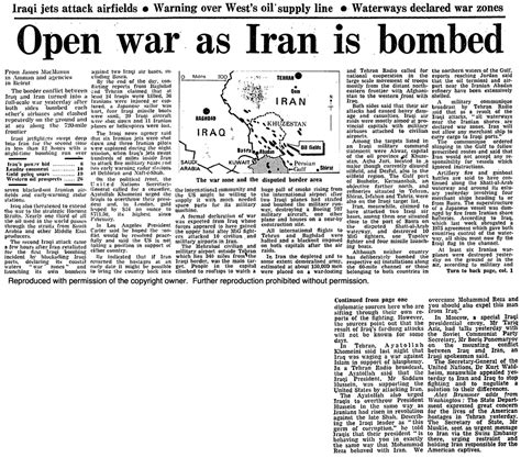From The Archive 23 September 1980 Open War As Iraq Bombs Iran Iran The Guardian
