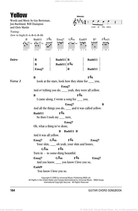 Coldplay Yellow Sheet Music For Guitar Chords Pdf