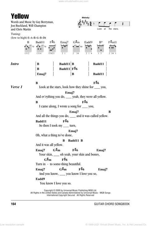 Guitar Chords Yellow Coldplay