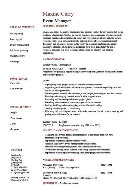 All you need to do is fill. Event manager resume, templates, examples, samples, wedding, party, job description, CV, work