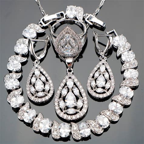 Buy New White Zircon Silver 925 Costume Jewelry Sets Women Bracelets Pendant