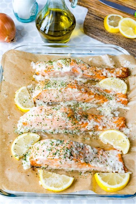 Oven Baked Salmon With Lemon Cream Sauce For A Simple And Impressive