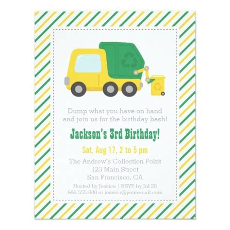 Recycling Garbage Truck Theme Boys Birthday Party Invitation Zazzle