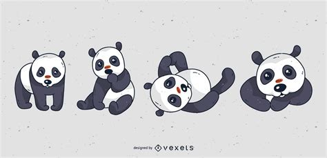 Cute Panda Cartoon Set Vector Download