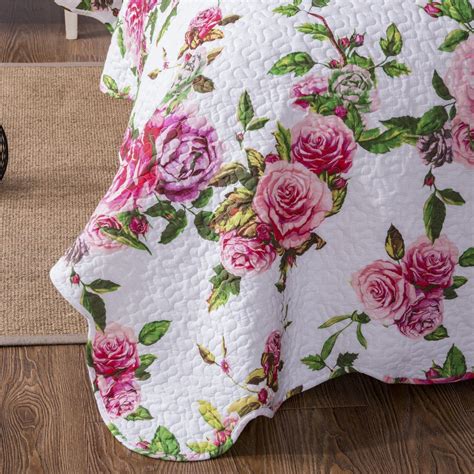 Dada Bedding Romantic Roses Lovely Spring Pink Floral Quilted Scallope