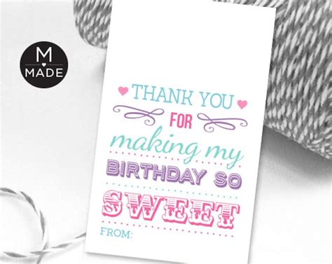 Printable Thank You For Making My Birthday So Sweet Tags Birthday