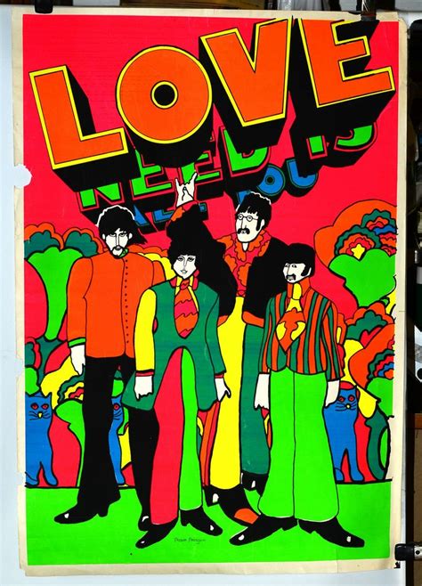 Original Vintage Poster Beatles All You Need Is Love Black Light
