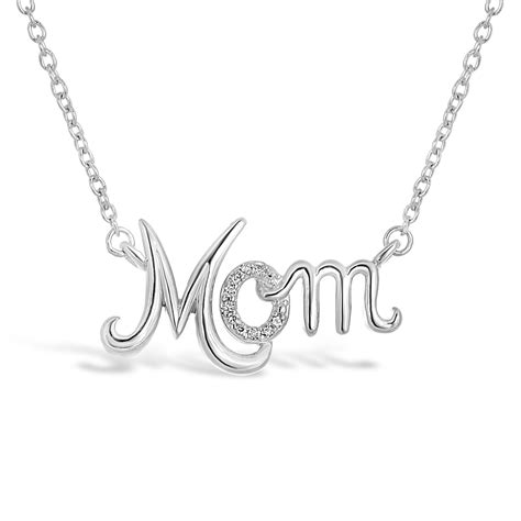 Sterling Silver Diamond Mom Necklace Charm Diamond Centres