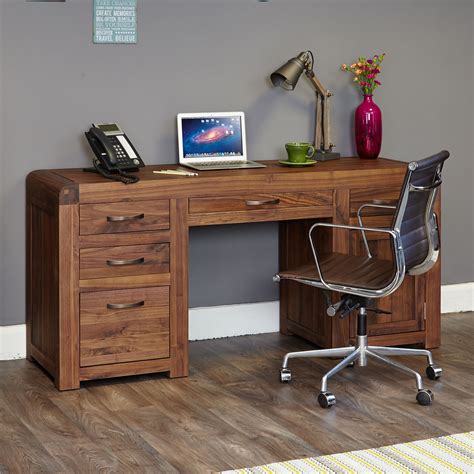 Solid Walnut Twin Pedestal Computer Desk Shiro Store