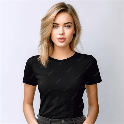 Premium Ai Image A Woman Wearing A Black Shirt With A Button On It