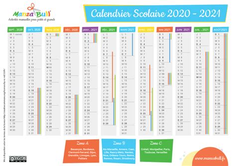 Calendrier Scolaire 2020 2021 Manzabull Dates Des Vacances Par
