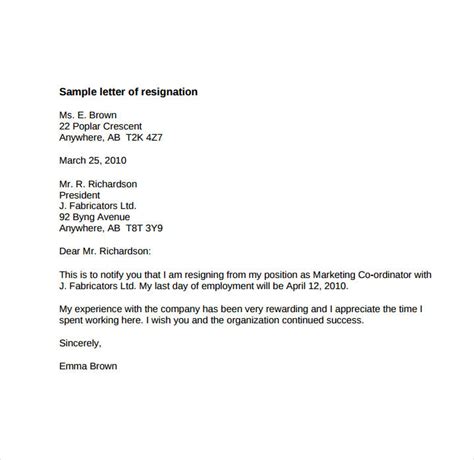 Small Resignation Letter Templatedose