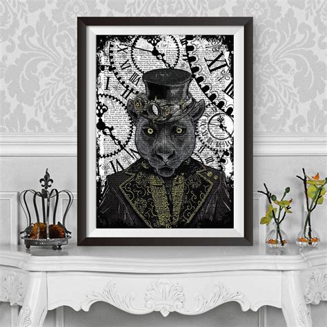 Panther Poster Print Steampunk Black Panther Home Decor Etsy