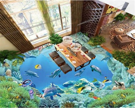 Beibehang Hd Underwater World Floor Murals 3d Wallpaper Floor Living