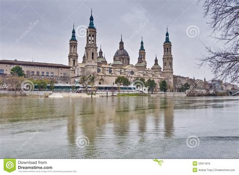 Our Lady Of The Pillar Basilica At Zaragoza Spain Stock