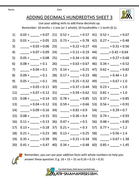 Math Worksheet Printable Multiplication 3 Digits Decimals Tenths By 1