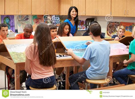 High School Art Class With Teacher Stock Image Image Of