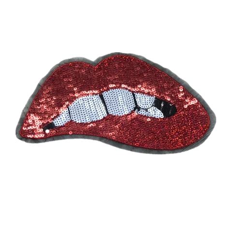10pcs Large Sequin Lip Applique Kiss Red Mouth Sewing Embroidered Patch