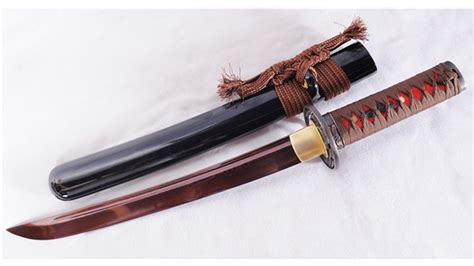 Tanto Japanese Short Sword Damascus Folded Steel Rreddish Black Blade
