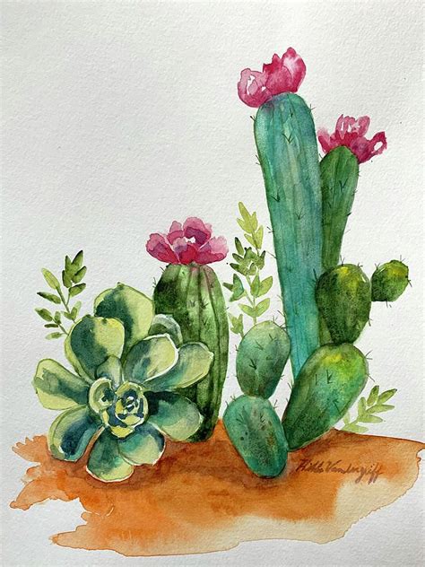 Cactus Painting Prickly Cactus By Hilda Vandergriff Cactus Art