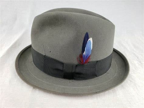 Vintage 1960s Mallory Cravenette Fifth Ave Stetson Hat Men Gray W