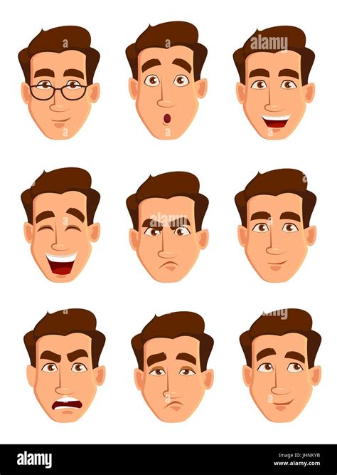 Face Expressions Of A Man Different Male Emotions Set Attractive Cartoon Character Vector