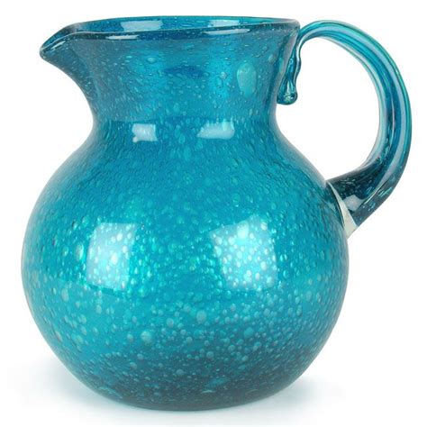 Hand Blown Turquoise Bubble Glass Pitcher From Mexico See All Of Our Authentic Mexican