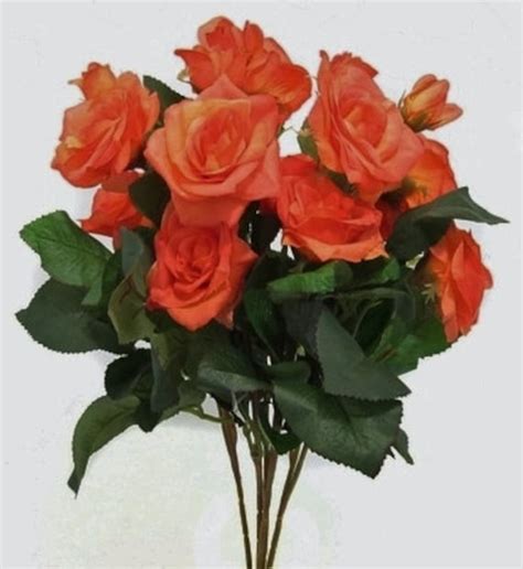 Silk Flowers 15 Inch Coral Rose Bush Artificial Roses Wedding