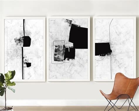 Abstract Art Set Of 3 Prints Black White Art Prints 24x36 Etsy