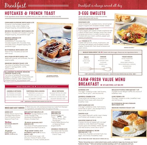Bob Evans Menu Printable