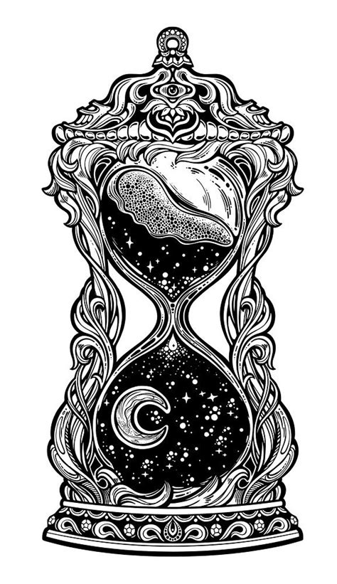 Decorative Antique Hourglass With Stars And Moon Illustration By