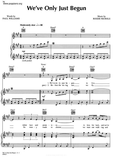 Carpenters Weve Only Just Begun Sheet Music Pdf Free Score Download ★