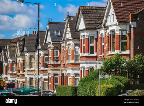 A Row Of Typical English Terraced Houses Around Kensal Rise In London