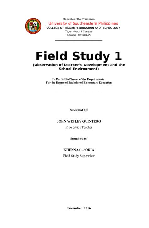 Doc Field Study 1 Observation Of Learners Development And The