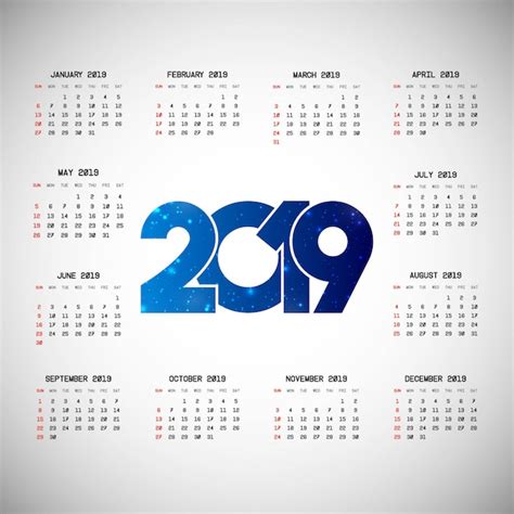 Free Vector 2019 Calendar Design With Light Background Vector