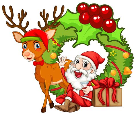 Christmas Theme With Santa And Reindeer 369742 Vector Art At Vecteezy