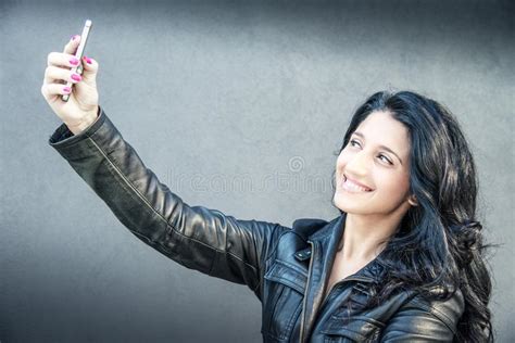 Pretty Brunette Girl Take A Selfie Stock Image Image Of Portrait