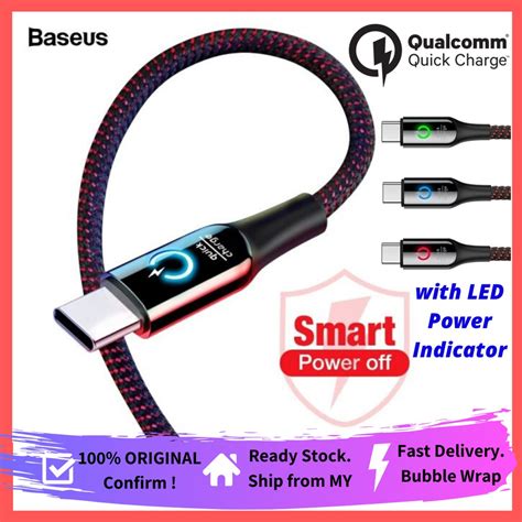 Auto cutoff charging, 2x speed up, smart led and super durable cable.  CUT OFF  BASEUS 3A Smart Auto Disconnect USB Cable Type ...