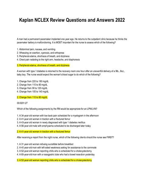 Kaplan NCLEX Review Questions and Answers 2022/2023 - Browsegrades