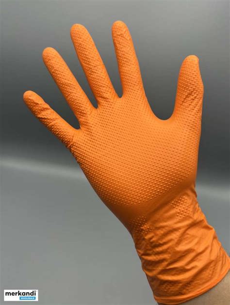 High Endurance Orange Nitrile Gloves With Diamond Grip Brand Aldena
