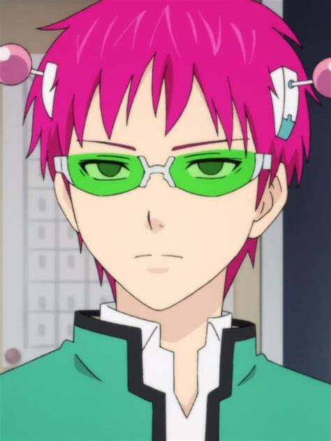 An Anime Character With Pink Hair And Green Eyeglasses Staring At The