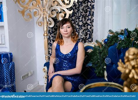 Young Ordinary Woman Young Female In Blue Cocktail Dress Stock Image Image Of Female Adult