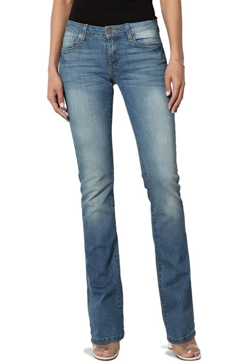 Themogan Women S Versatile Vintage Washed Stretch Denim Mid Rise Slim Bootcut Jeans Walmart Com